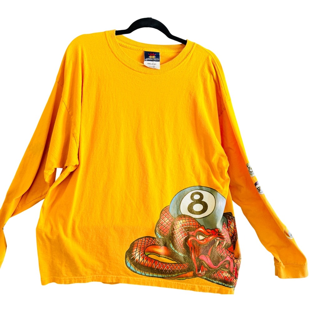 Vintage JNCO Jeans Snake 8 Ball Graphic Long Sleeve T-Shirt Yellow XXL Y2K USA